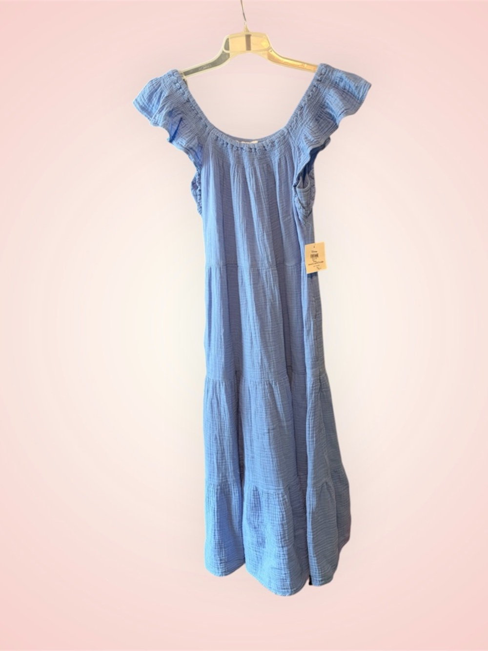 beachlunchlounge Blue Tiered Midi Dress with Ruffle Sleeves